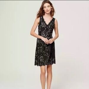 Ann Taylor Loft black lace v-neck dress
